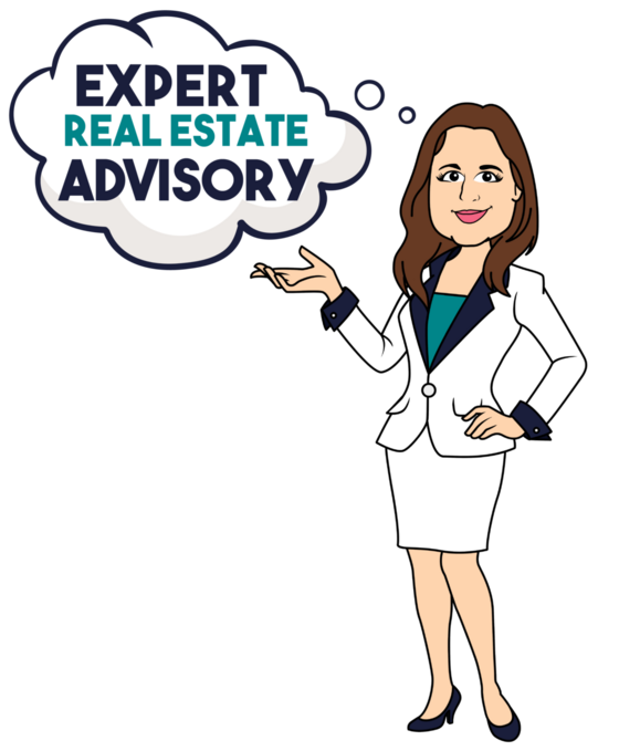 Illustration: an SPI real estate advisor with an “Expert Real Estate Advisory” speech bubble